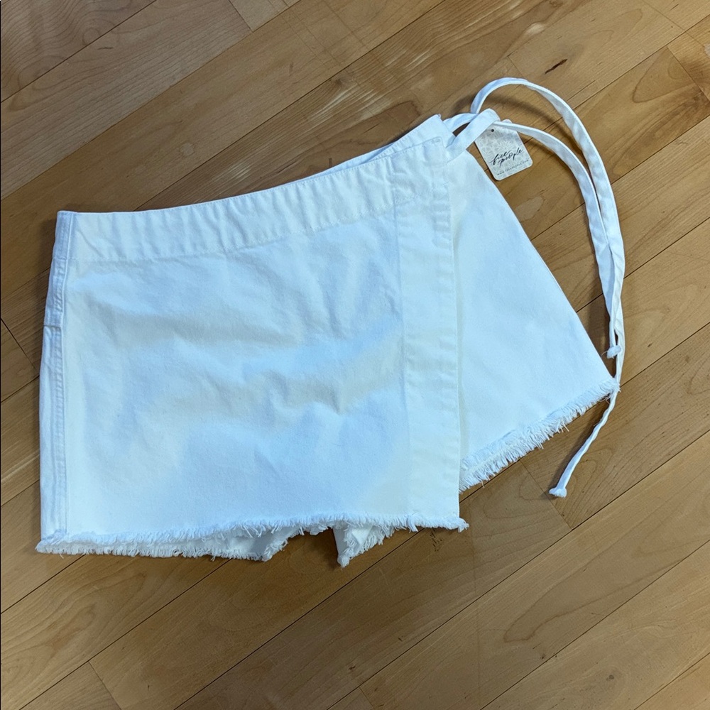 We The Free White Wrap Skort with Frayed Hem